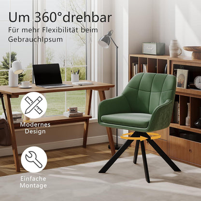 Drehstuhl Esszimmer 2er Set Samt Grün mit Armlehne