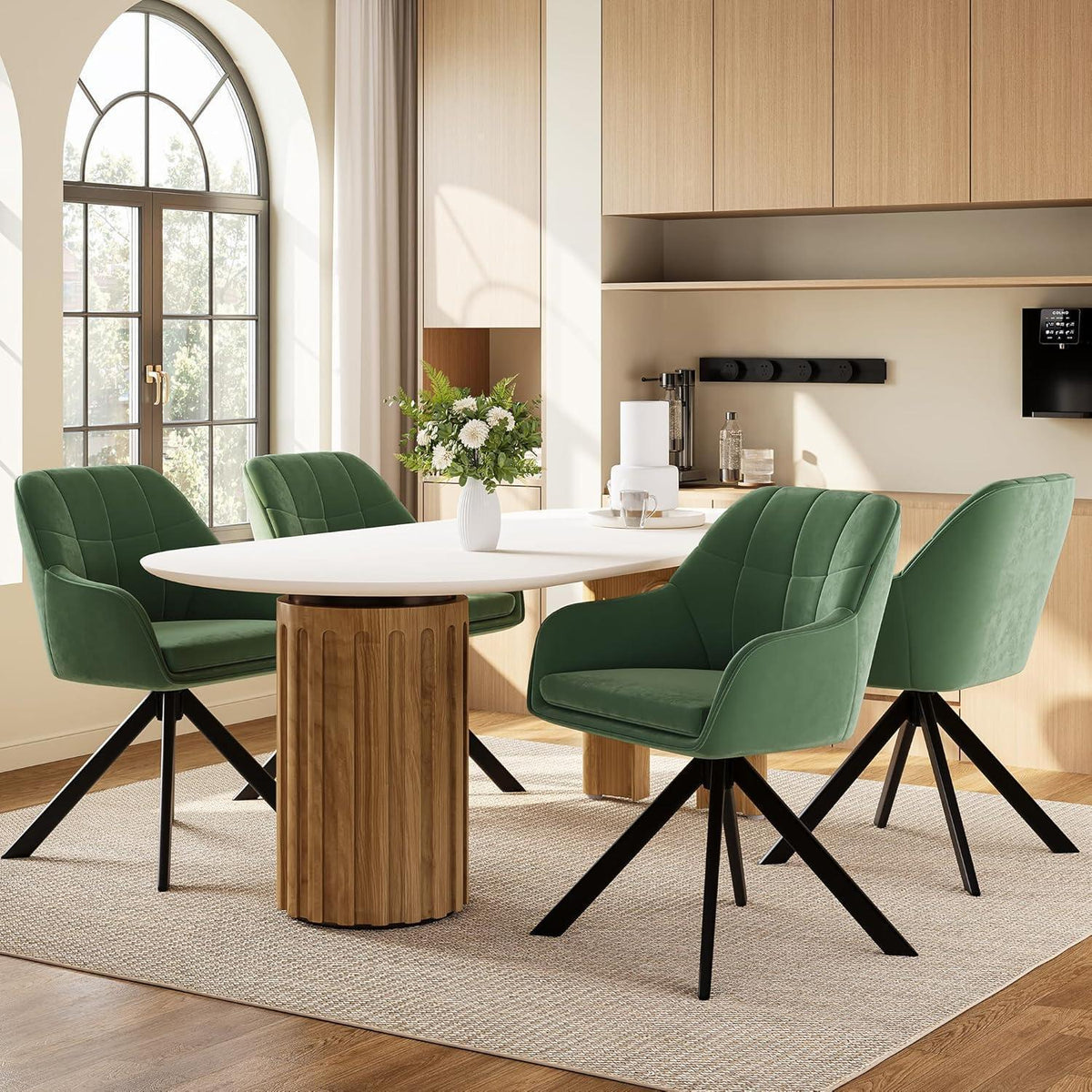 Drehstuhl Esszimmer 2er Set Samt Grün mit Armlehne