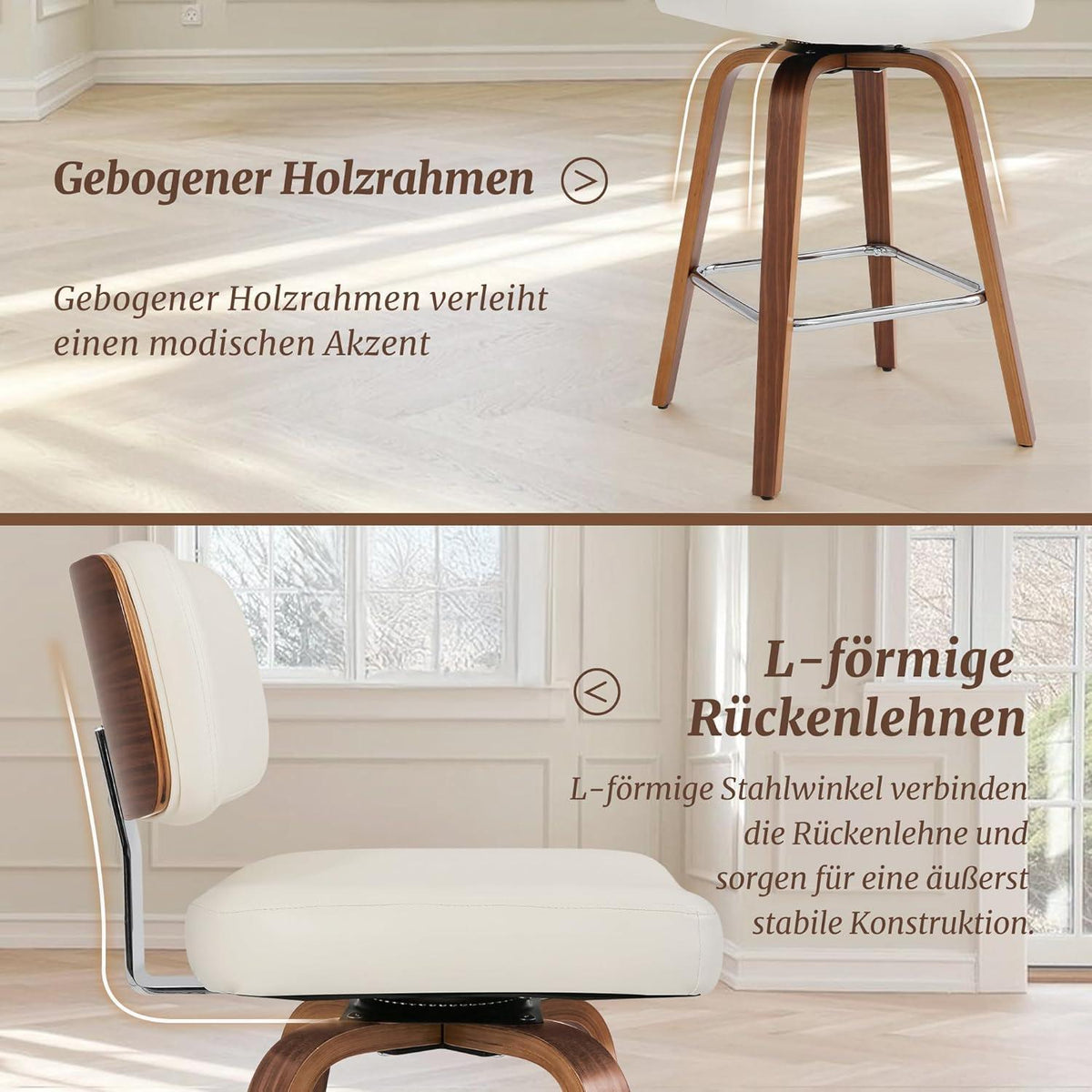 Drehbarer Barhocker 2er Set mit Lehne – Weiß