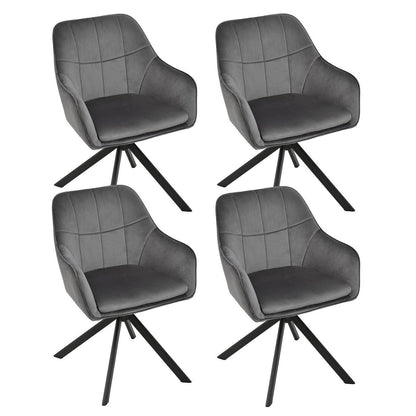 Drehbarer Esszimmerstuhl Set Grau – Samt & Metall, 4er Set