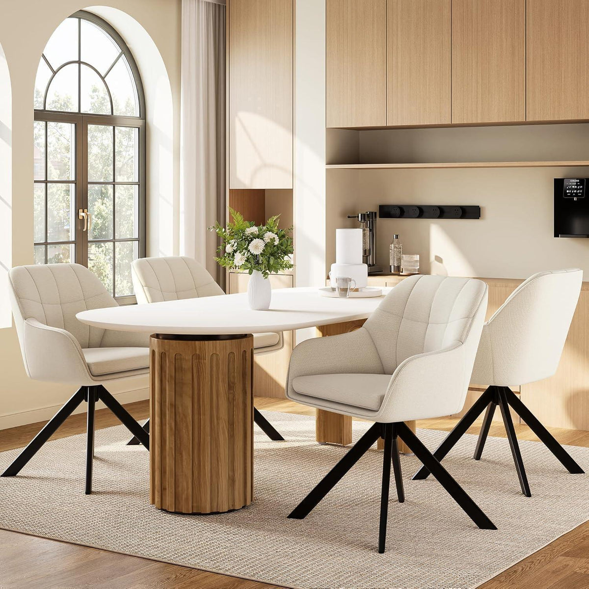Drehstuhl Esszimmer Beige – 4er Set, Polsterstuhl mit Kratzschutz