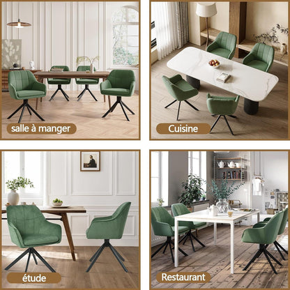 Drehstuhl Esszimmer 4er Set Samt Grün mit Armlehne