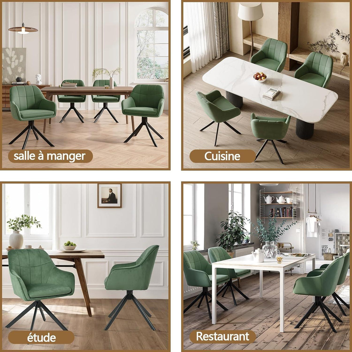 Drehstuhl Esszimmer 6er Set Samt Grün mit Armlehne