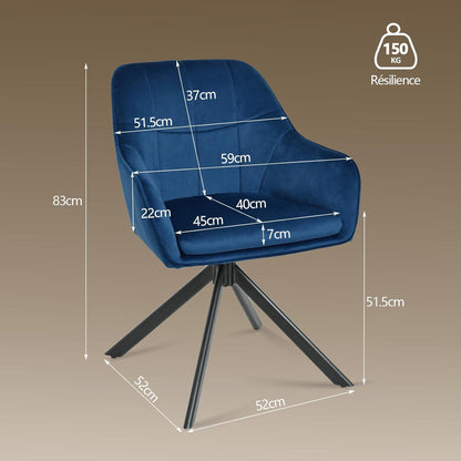 Drehbarer Esszimmerstuhl Set Dunkelblau – Samt & Metall