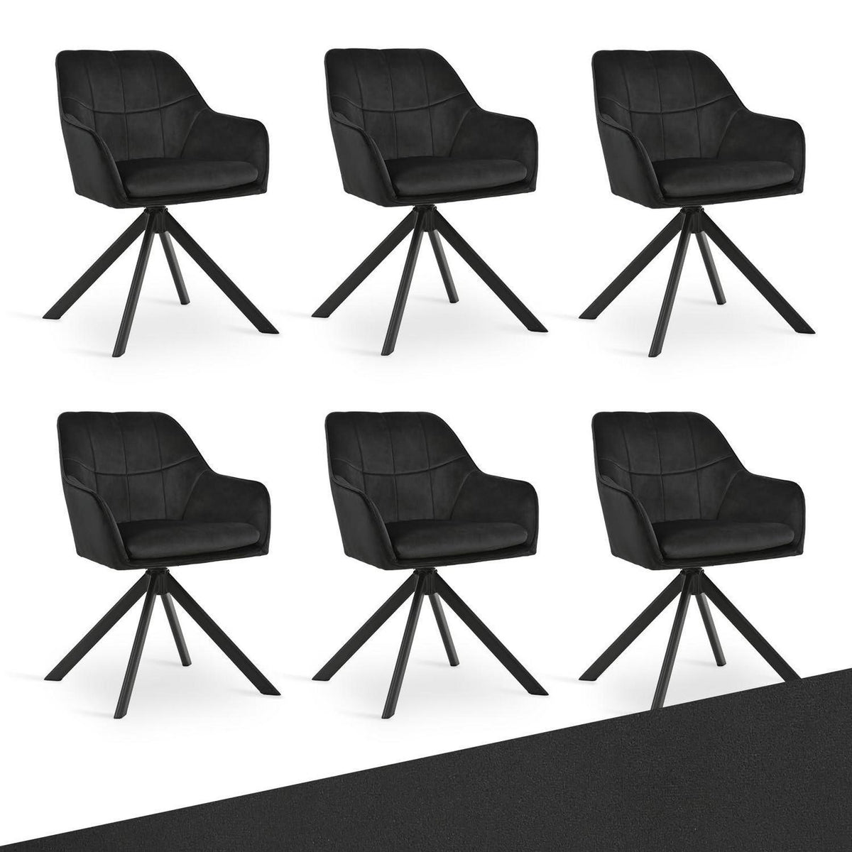 Drehbarer Esszimmerstuhl Set 6er Schwarz – Samt & Metall