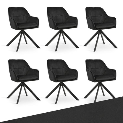 Drehbarer Esszimmerstuhl Set 6er Schwarz – Samt & Metall