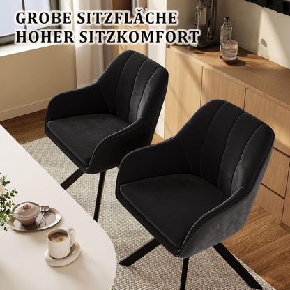 Drehbarer Esszimmerstuhl Set 6er Schwarz – Samt & Metall