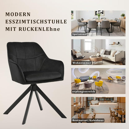 Drehbarer Esszimmerstuhl Set 6er Schwarz – Samt & Metall