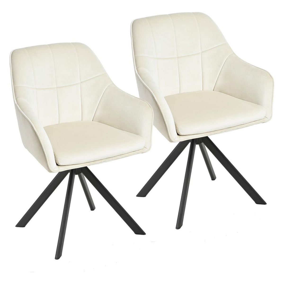 Drehbarer Esszimmerstuhl 2er Set Creme – Polsterstuhl mit Armlehne