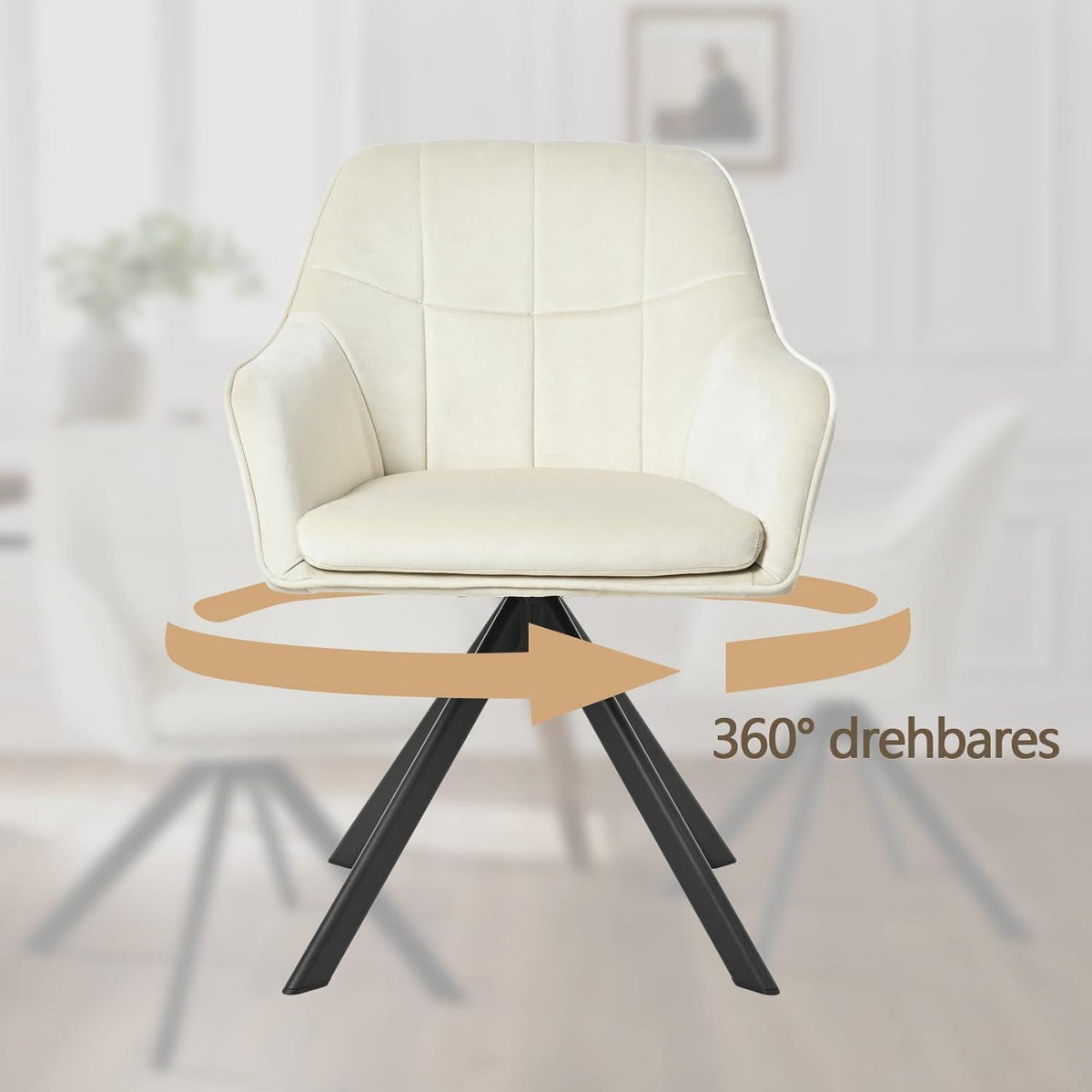 Drehbarer Esszimmerstuhl 2er Set Creme – Polsterstuhl mit Armlehne