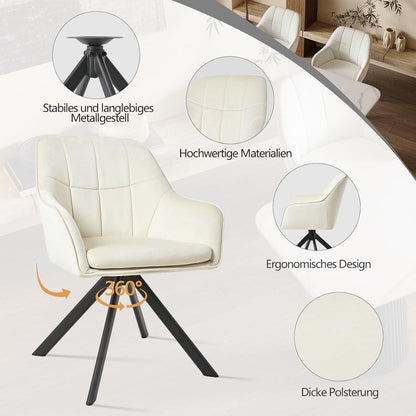 Drehbarer Esszimmerstuhl 2er Set Creme – Polsterstuhl mit Armlehne
