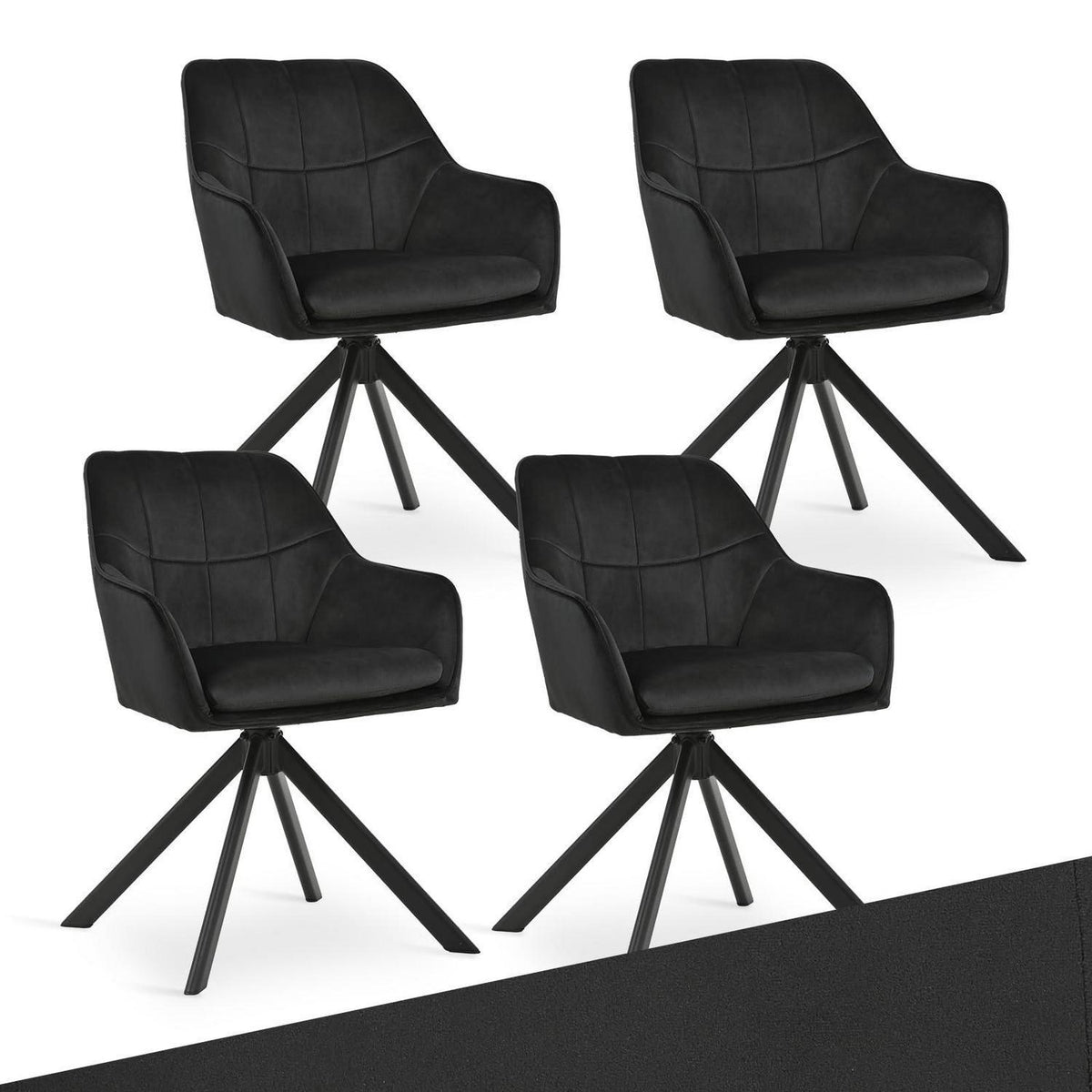 Drehbarer Esszimmerstuhl Set Schwarz – Samt & Metall