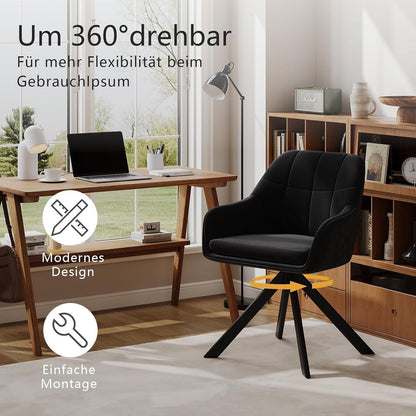 Drehbarer Esszimmerstuhl Set Schwarz – Samt & Metall