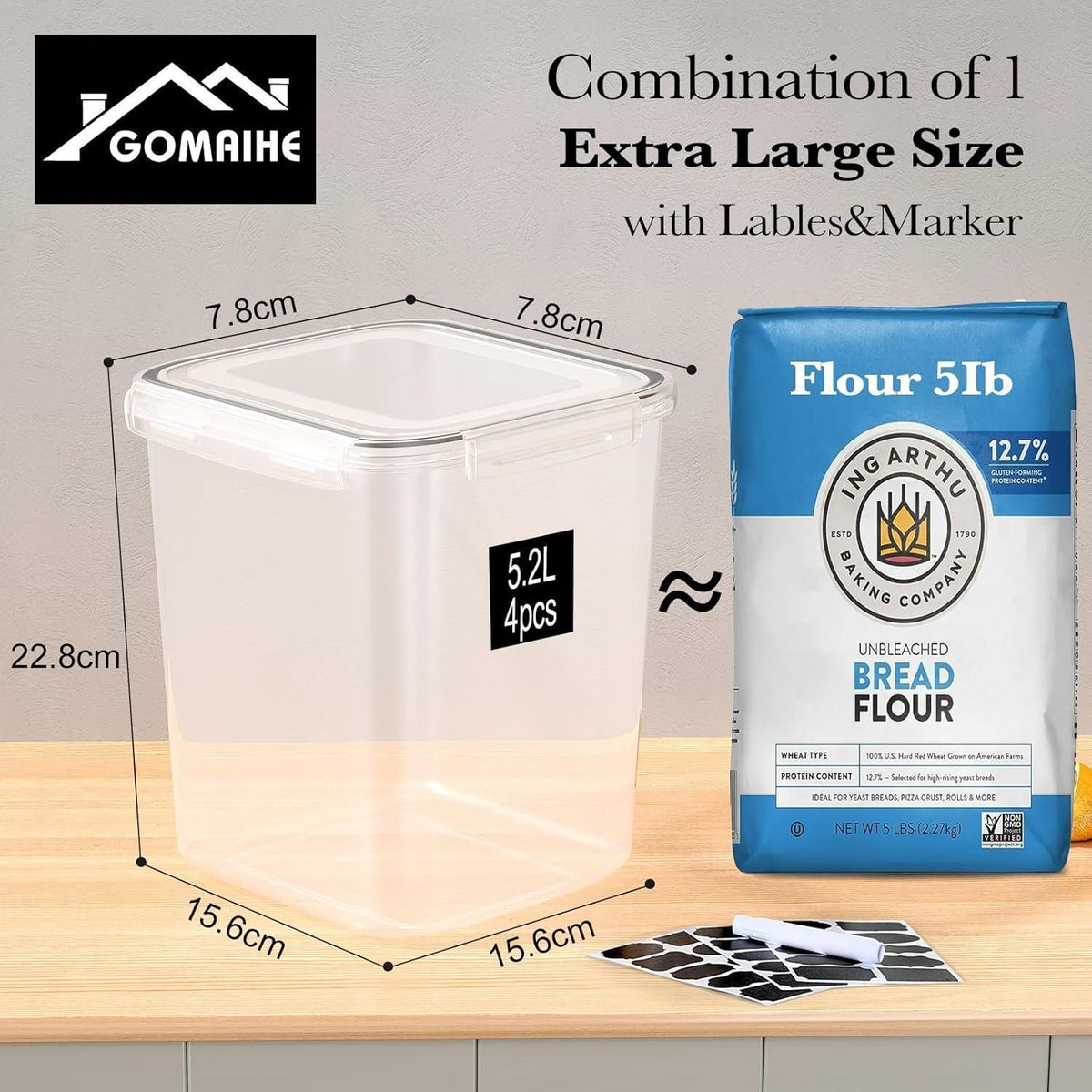 Vorratsdosen 4er Set 5,2L luftdicht mit Deckel & Etiketten