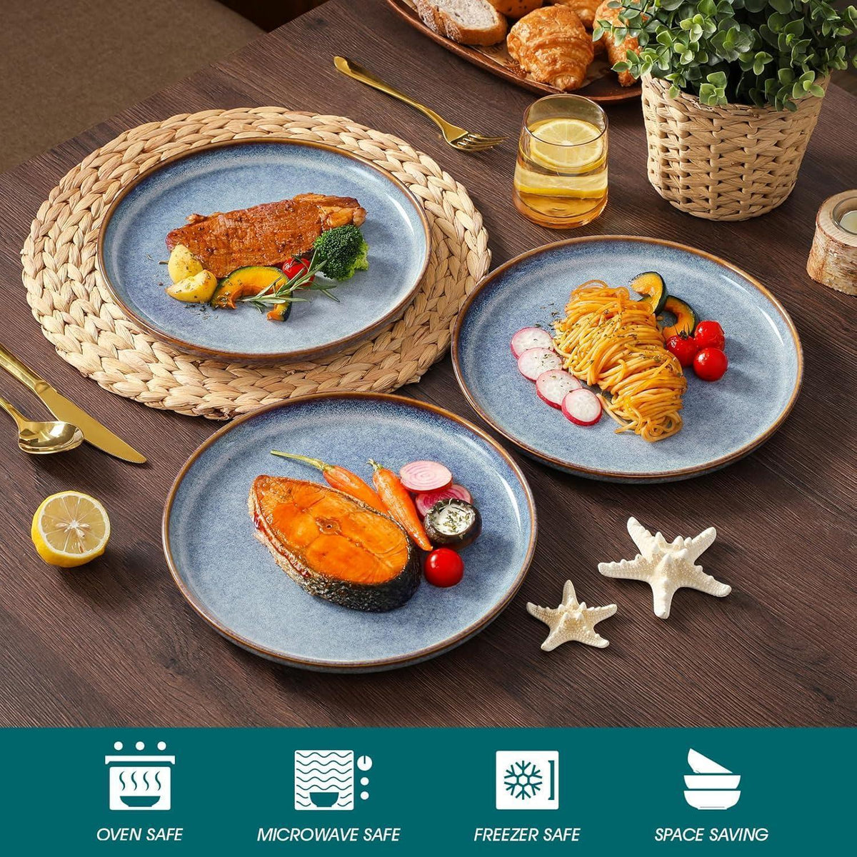 Speiseteller 6er Set 26cm Lavendelblau Steingut Modern