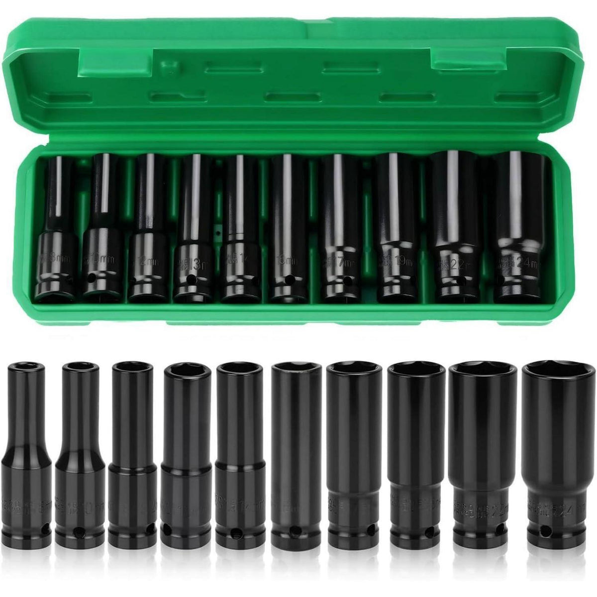 Steckschlüsselsatz 1/2 Zoll, 10-teilig, Vielzahn Nüsse, Chrom-Vanadium-Stahl