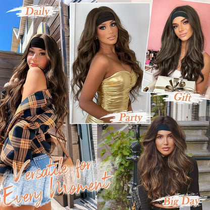 Braune Loose Wave Stirnband Perücke 66cm – Wear & Go