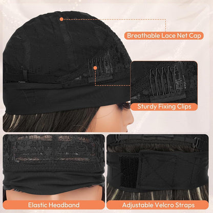 66cm Lockere Wellen Stirnband Perücke Schwarz mit Blond Highlights