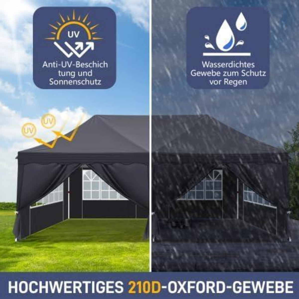 Bonnlo Gazebo 3x6m – Höhenverstellbares Partyzelt mit Seitenteilen