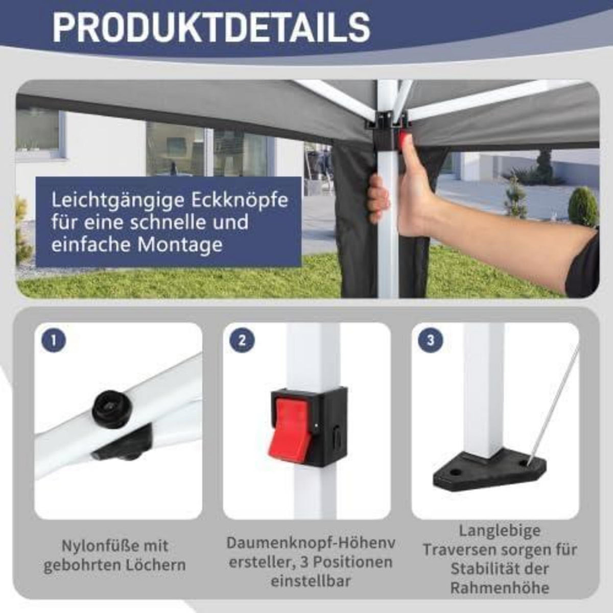 Bonnlo Gazebo 3x6m – Höhenverstellbares Partyzelt mit Seitenteilen