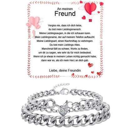 Edelstahl Partnerarmbänder für Paare | Verstellbare Kubanische Kette | Valentinstags Geschenk