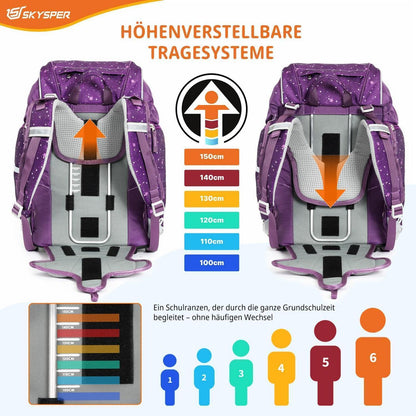 Schulranzen Set 5-teilig für Jungen Mädchen – Lila Schulstarter Set