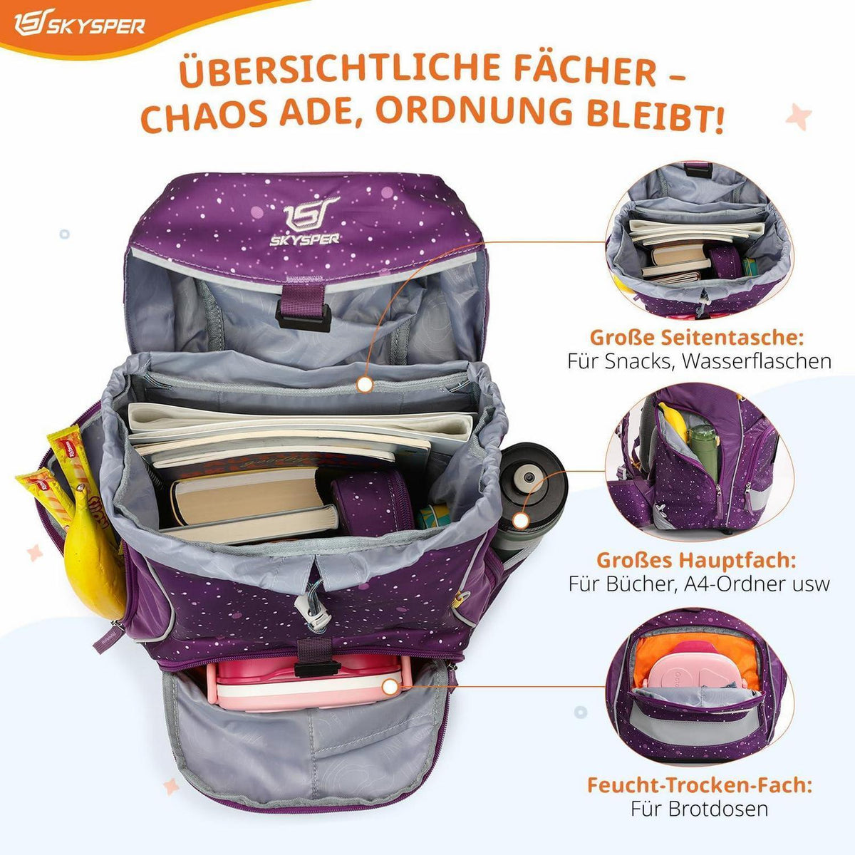 Schulranzen Set 5-teilig für Jungen Mädchen – Lila Schulstarter Set