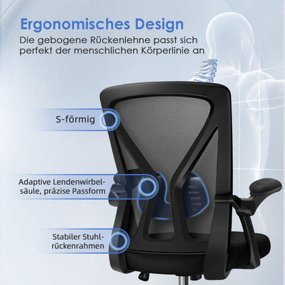 Hinonde Bürostuhl ergonomisch mit Wippfunktion und Armlehnen, bis 150 kg, atmungsaktiv