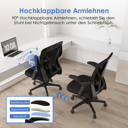 Hinonde Bürostuhl ergonomisch mit Wippfunktion und Armlehnen, bis 150 kg, atmungsaktiv