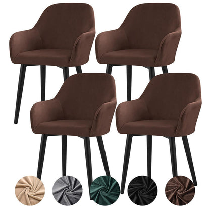 Stretch Samt Stuhlhussen Set - Braun, 4er Pack, Large