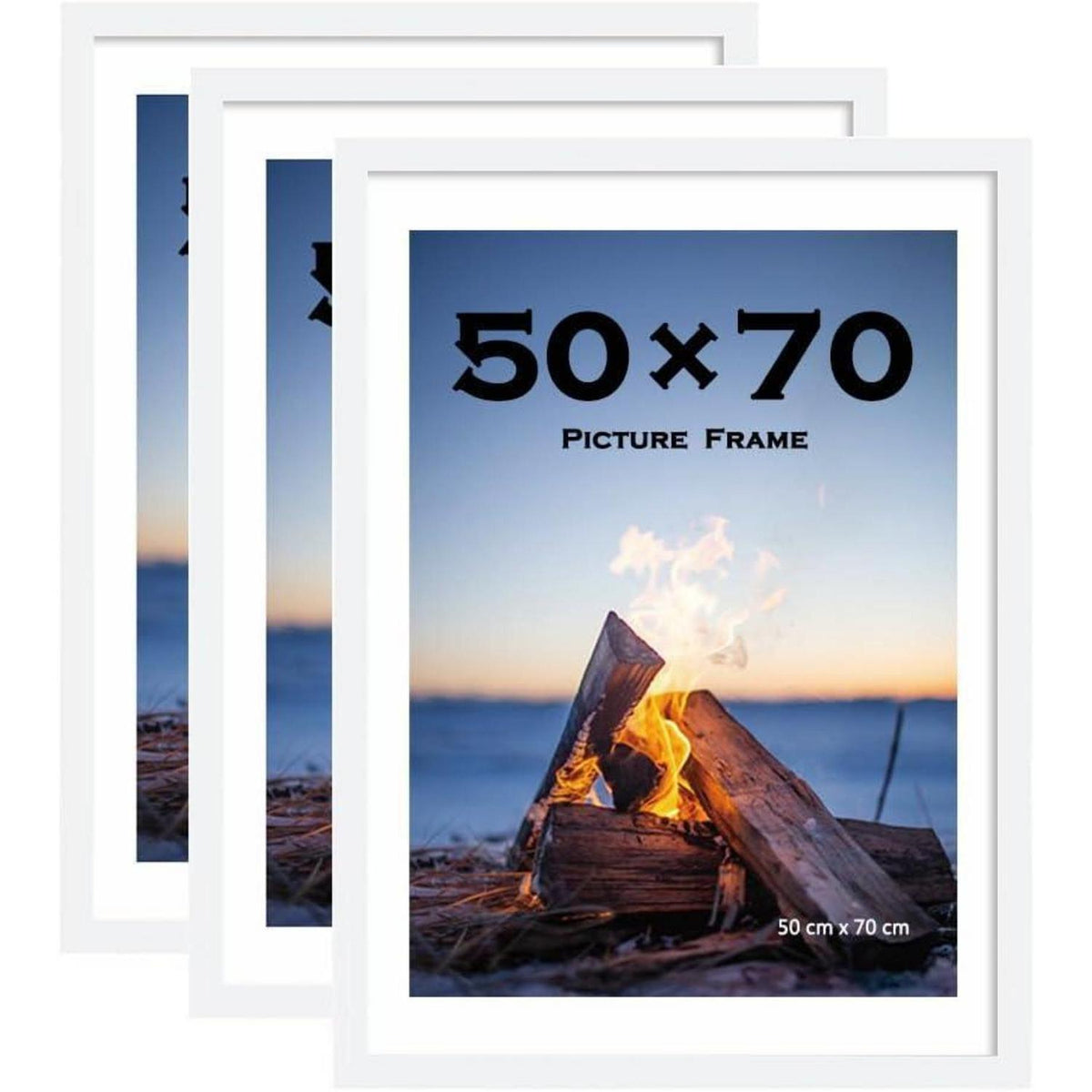 Bilderrahmen 50x70 cm Weiß Holz 3er Set Wand & Tisch