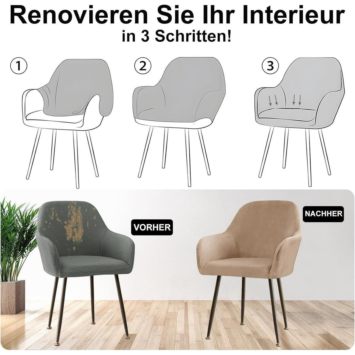 Stretch Samt Stuhlhussen Set – Abnehmbar & Waschbar