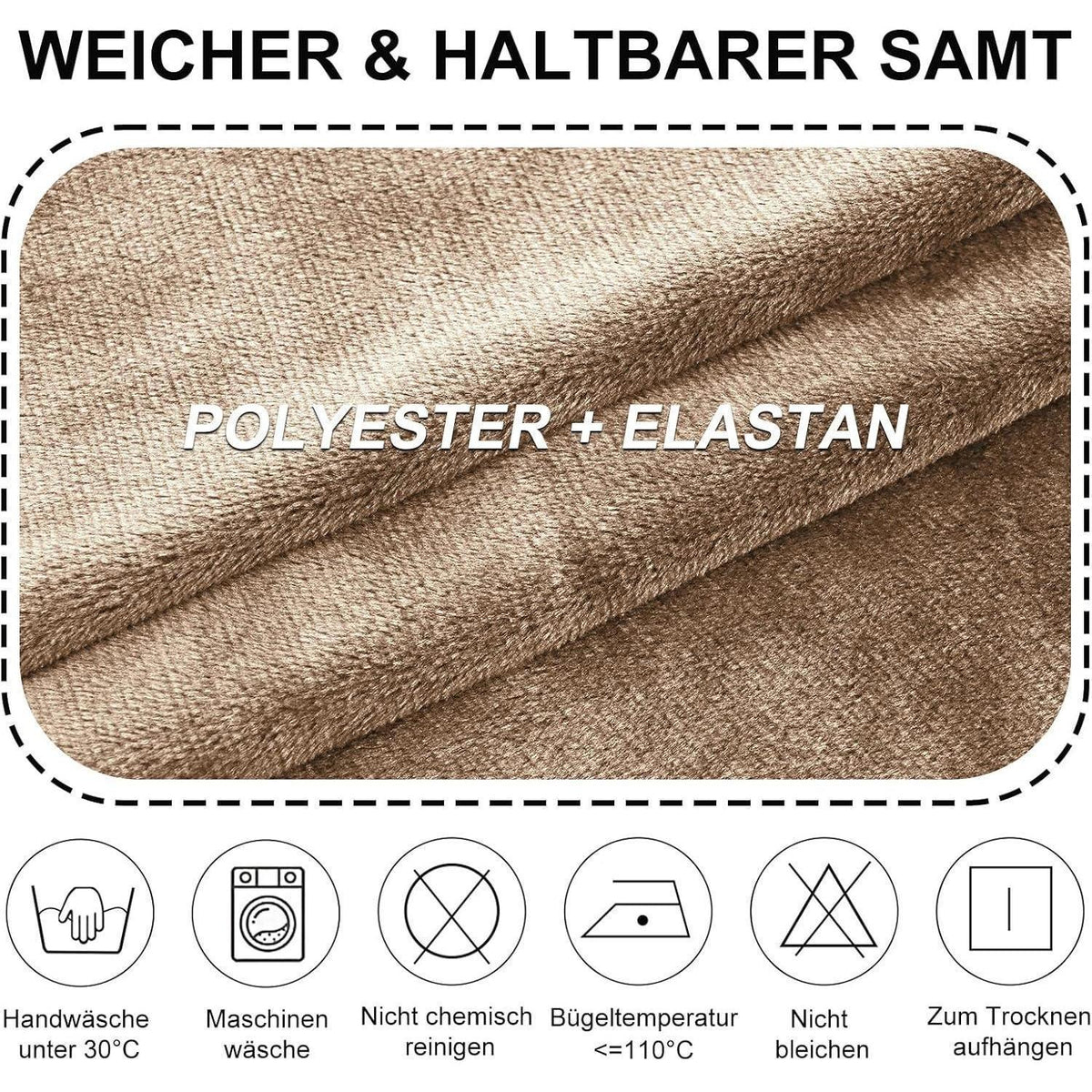 Stretch Samt Stuhlhussen 2er Set - Universal Sesselbezug Kamel