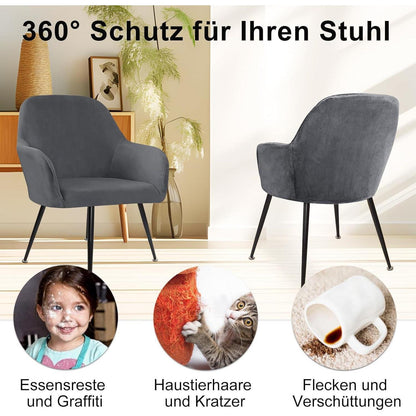 Stretch Samt Stuhlhussen Set - Grau, 4 Stück