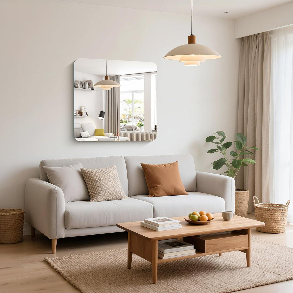 Rahmenloser Wandspiegel 75x75 cm – Rechteckig, Abgerundete Ecken