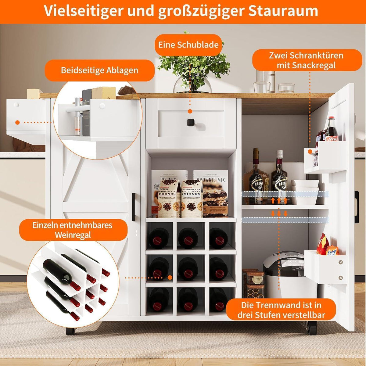 Moderne Kücheninsel mit Klapptisch & Stauraum