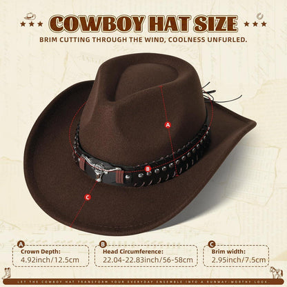 Cowboyhut mit breiter Krempe und Band in Lederoptik