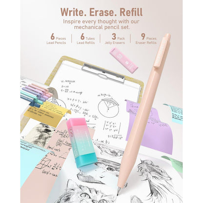 Schreibwaren-Set Mädchen: 39 Teile mit Mäppchen, Pastell-Textmarker & Gelstifte