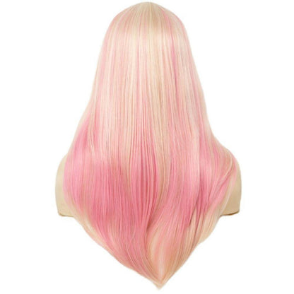 Rosa Blonde Lange Gerade Perücke mit Pony – Synthetisch & Cosplay