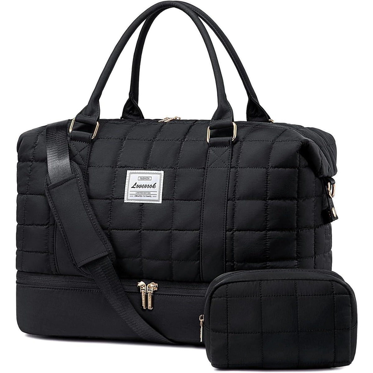 Große Reisetasche mit Schuhfach und Nassfach, Schwarz