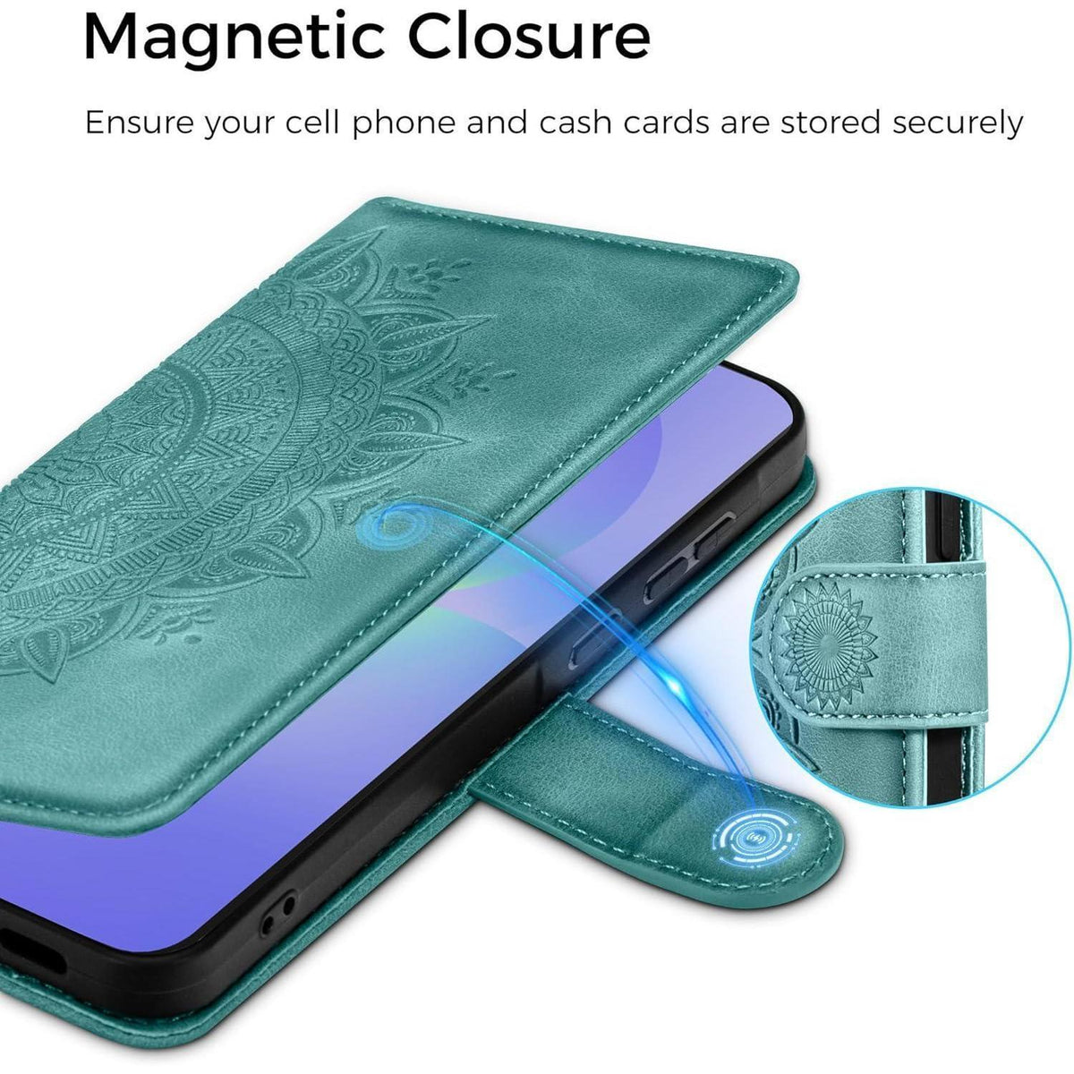 Hülle für Samsung Galaxy A36 5G mit Kartenfach, Grün in Lederoptik