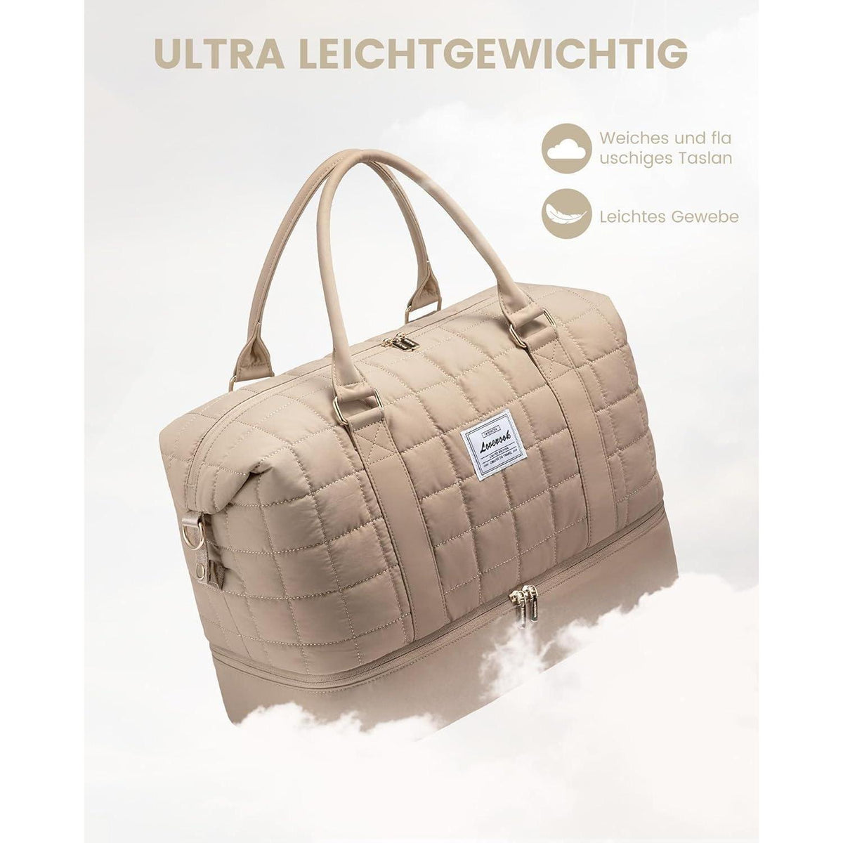 Reisetasche Damen Groß mit Schuhfach & Nassfach, Khaki