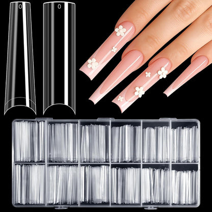 240 XXL Nageltips – Lange Acryl Nägel, Klar & Coffin Stil