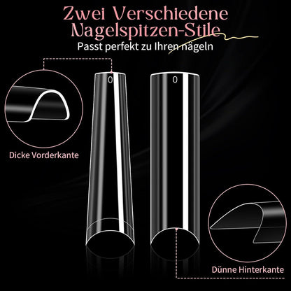 240 XXL Nageltips – Lange Acryl Nägel, Klar & Coffin Stil