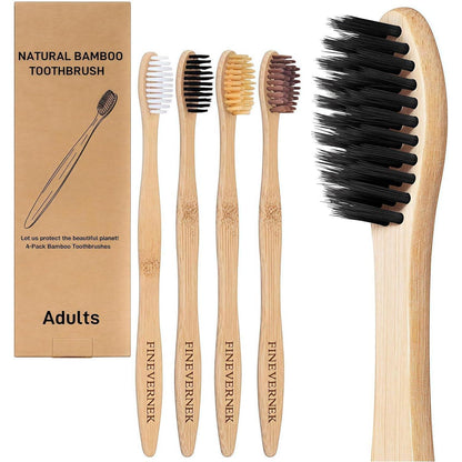 Bambus Zahnbürsten 4er Pack, biologisch abbaubar, vegan