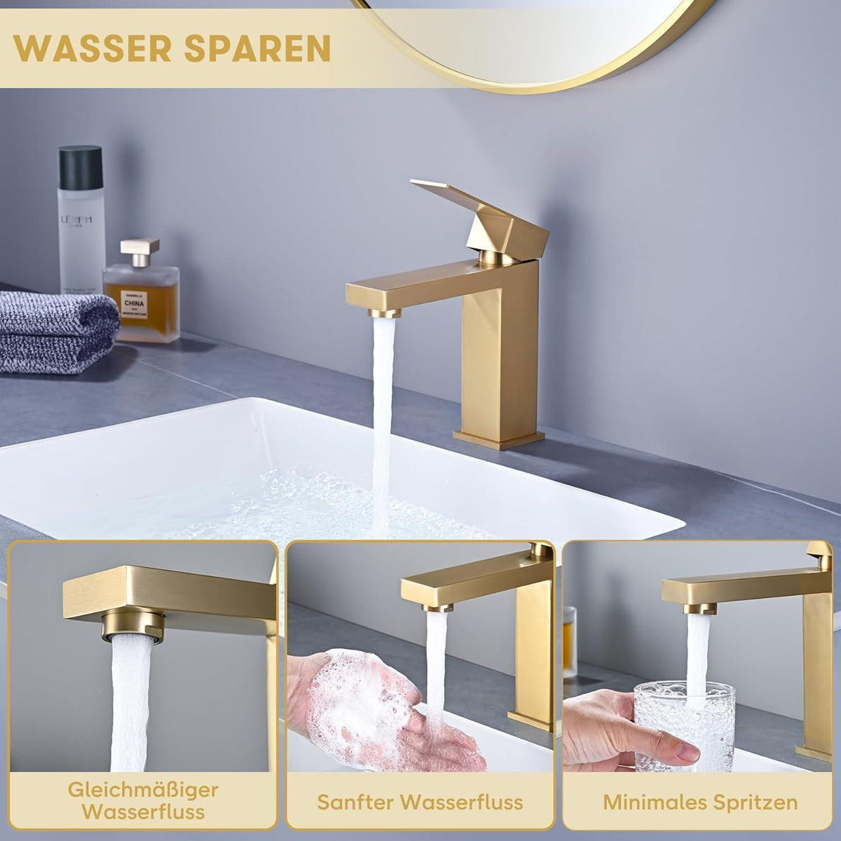 Badarmatur Gold – Waschtischarmatur mit Keramikventil