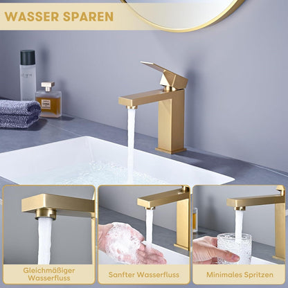 Badarmatur Gold – Waschtischarmatur mit Keramikventil