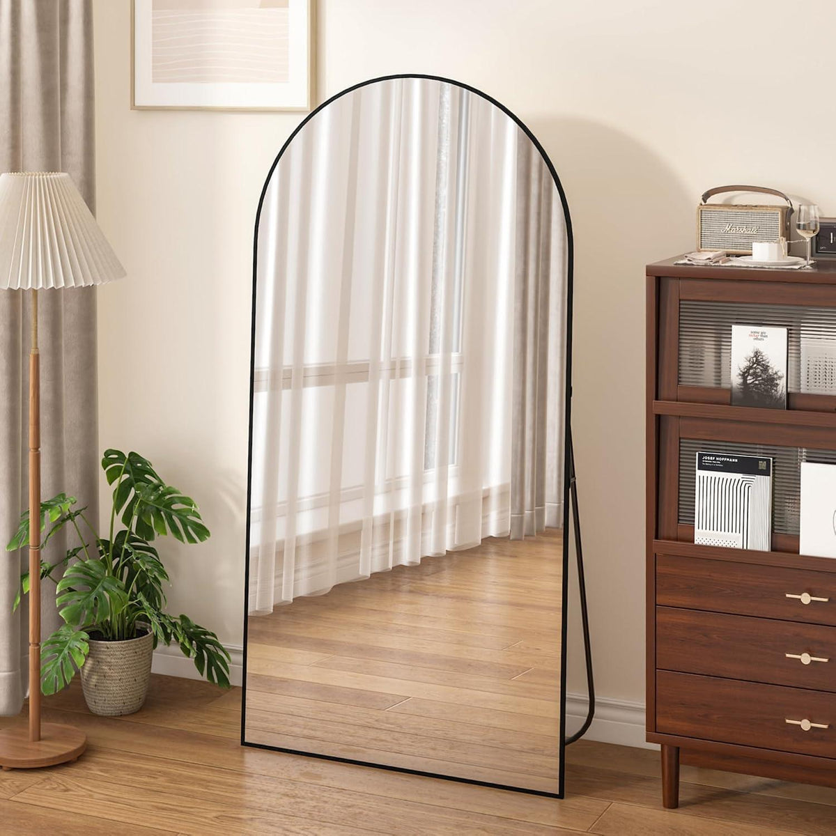 Gewölbter Ganzkörper Spiegel 198x96 cm – Stehend/Hängend Schwarz