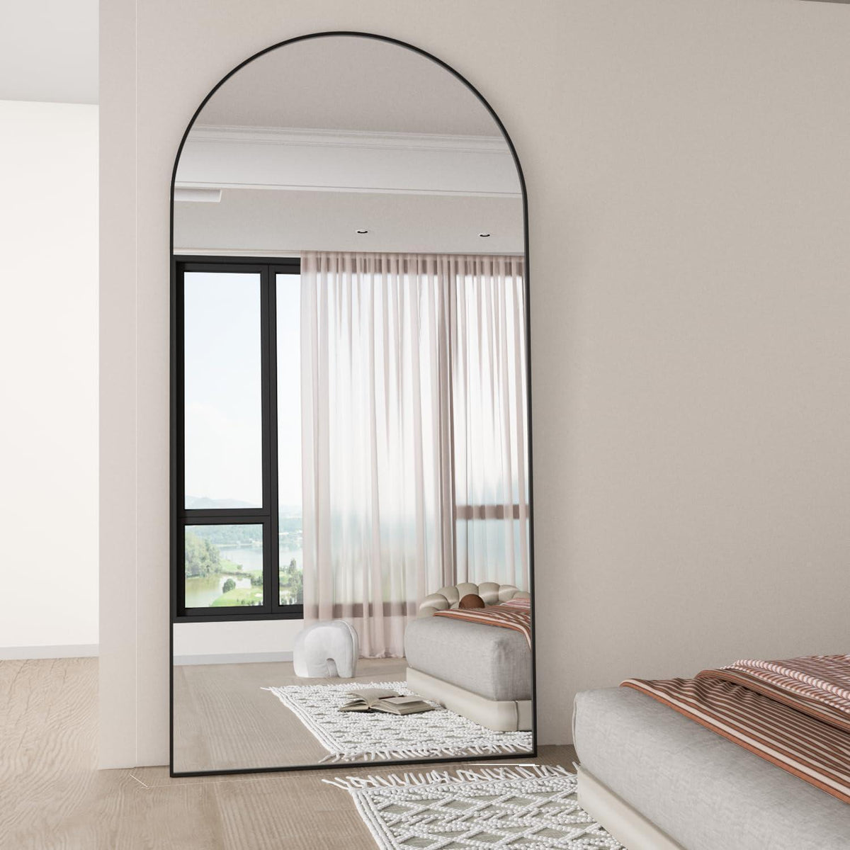 Gewölbter Ganzkörper Spiegel 193x86cm – Stehend/Hängend Schwarz