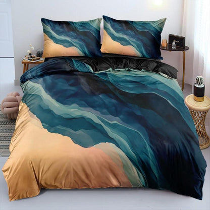 Marmor Bettwäsche Set Dunkelblau Gold 135x200cm 3D Effekt
